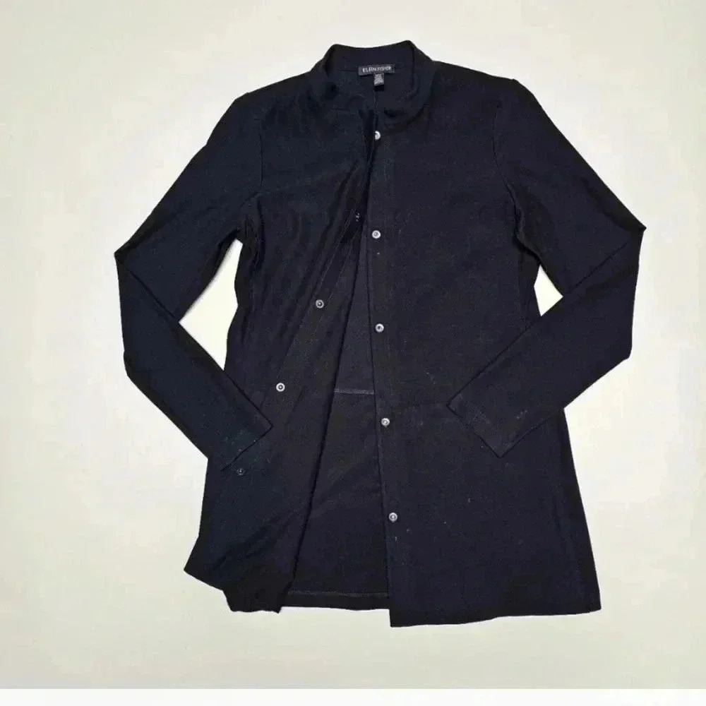 Eileen Fisher Black Lightweight Jacket w/ Standup Collar, size XXS